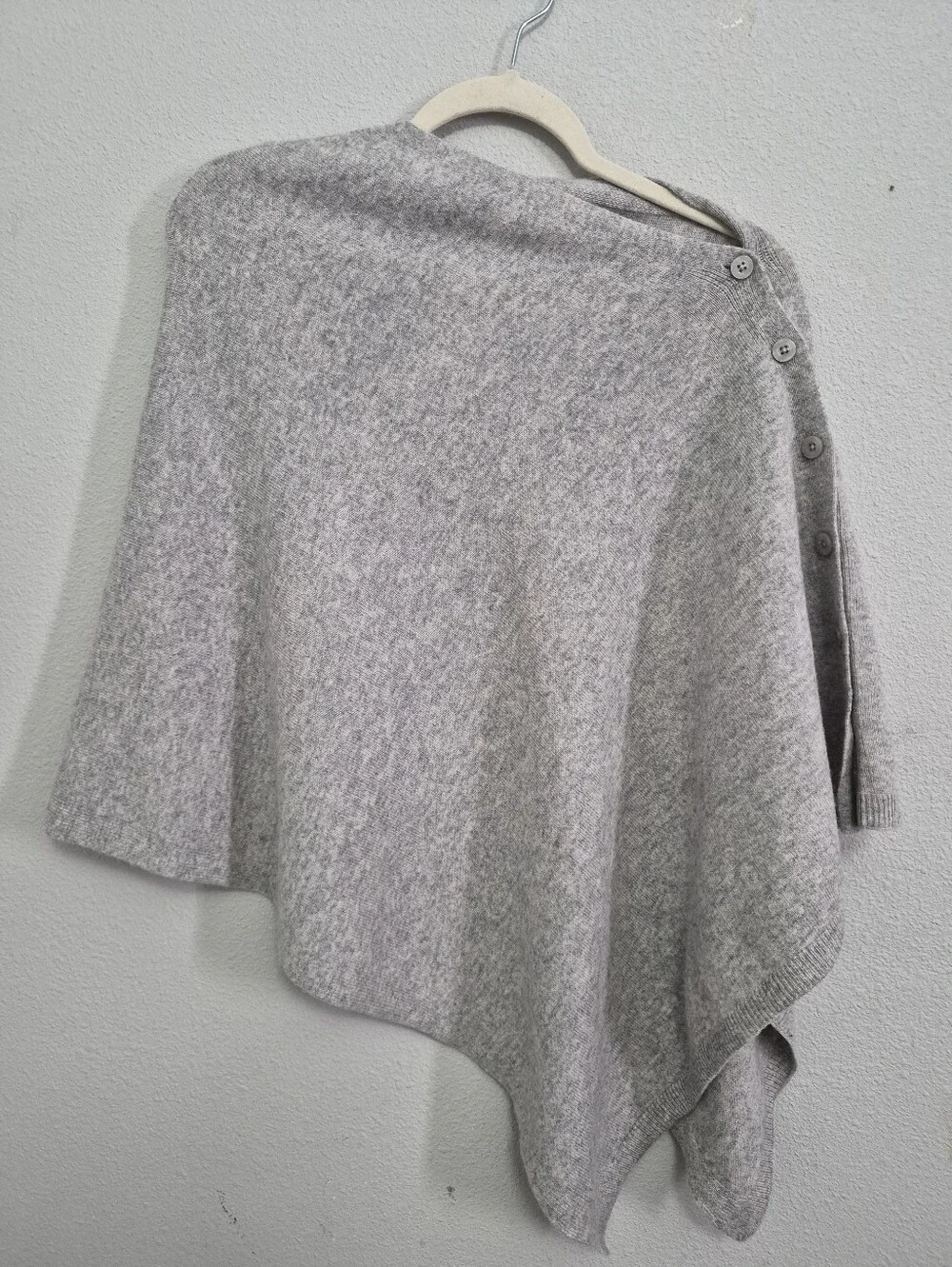Woolovers Merino Wool Cashmere Blend Button Poncho Grey OS Quiet Luxury